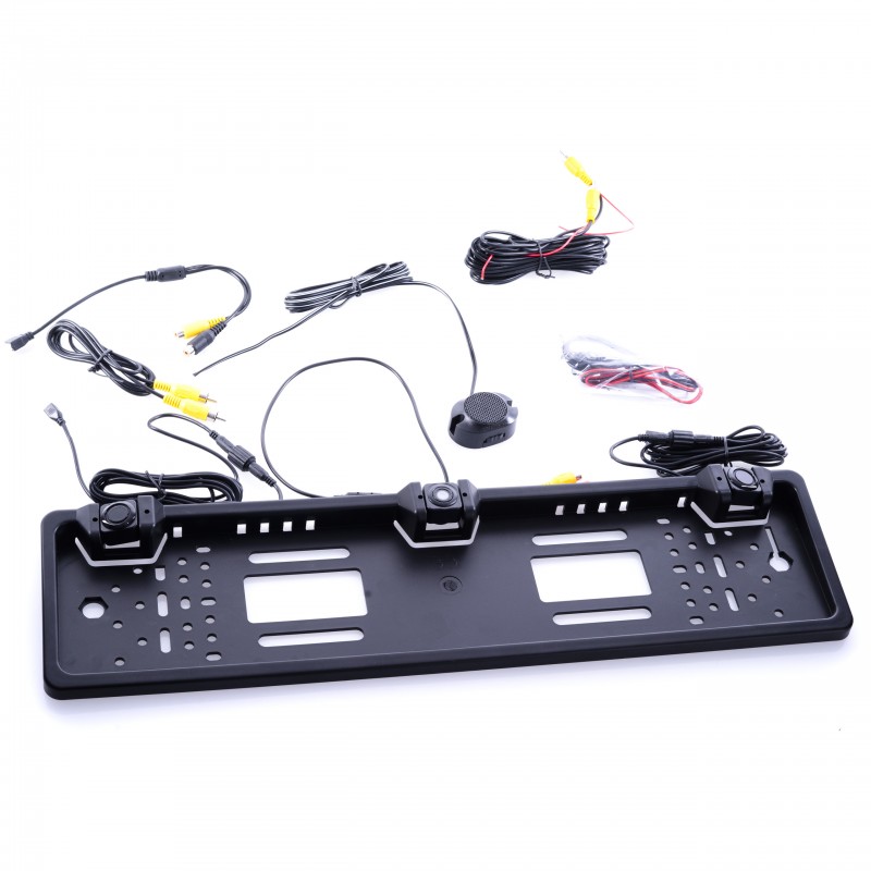 Couvací kamera v rámečku SPZ s 2 čidly a monitorem 7 palců (bezdrátová)