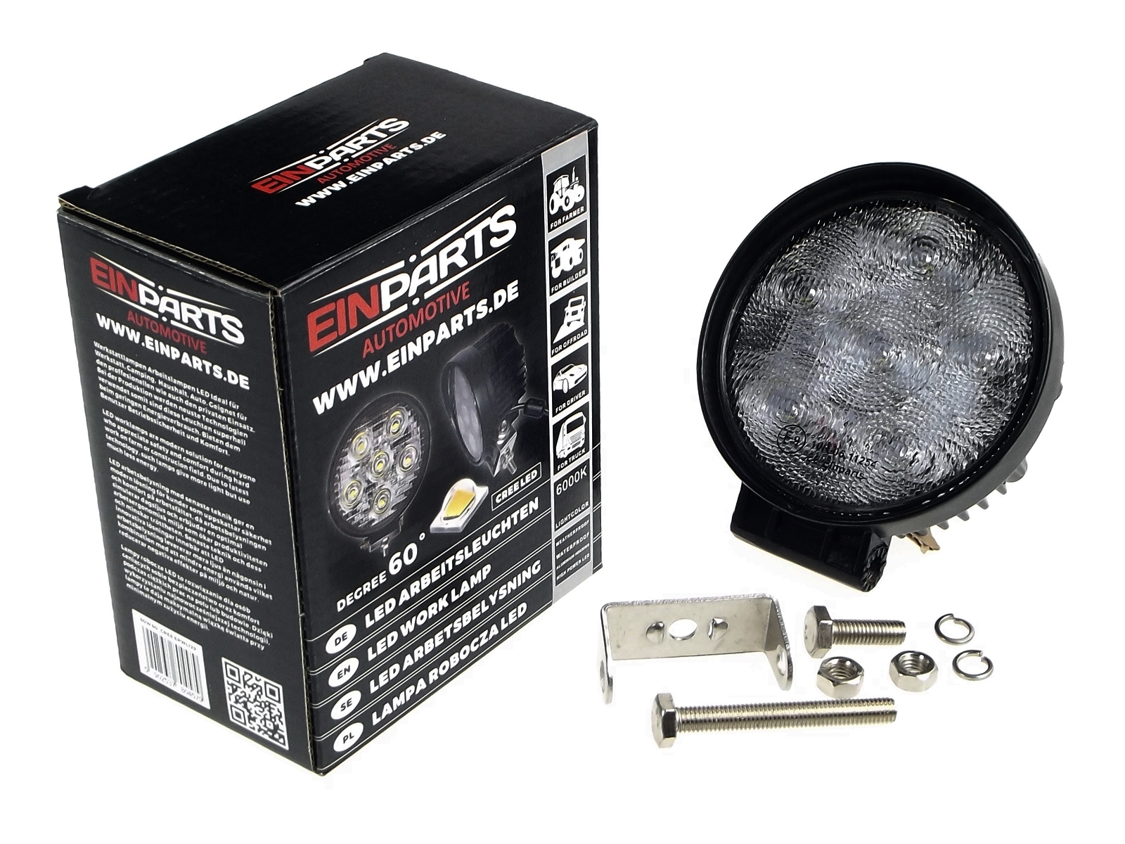 LED Pracovní světlo 60W (6 x 10W CREE) 60° (kulaté černé)