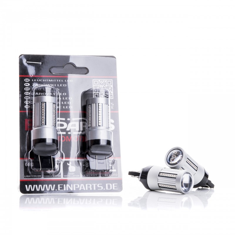 W21/5W LED žárovky (66 x SMD 2016) červená CANBUS