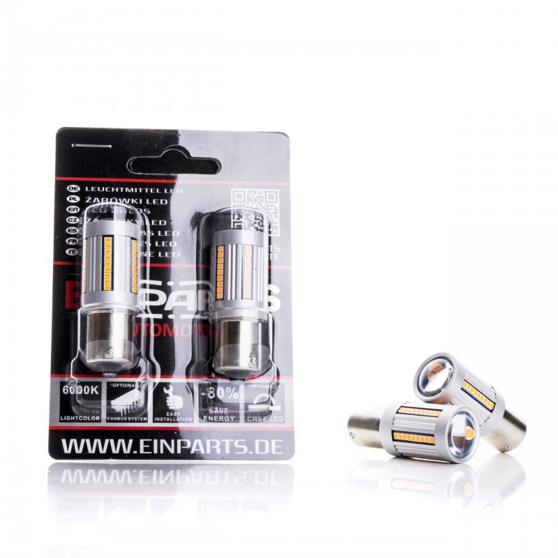 P21W LED žárovky (66 x SMD 2016) oranžová CANBUS