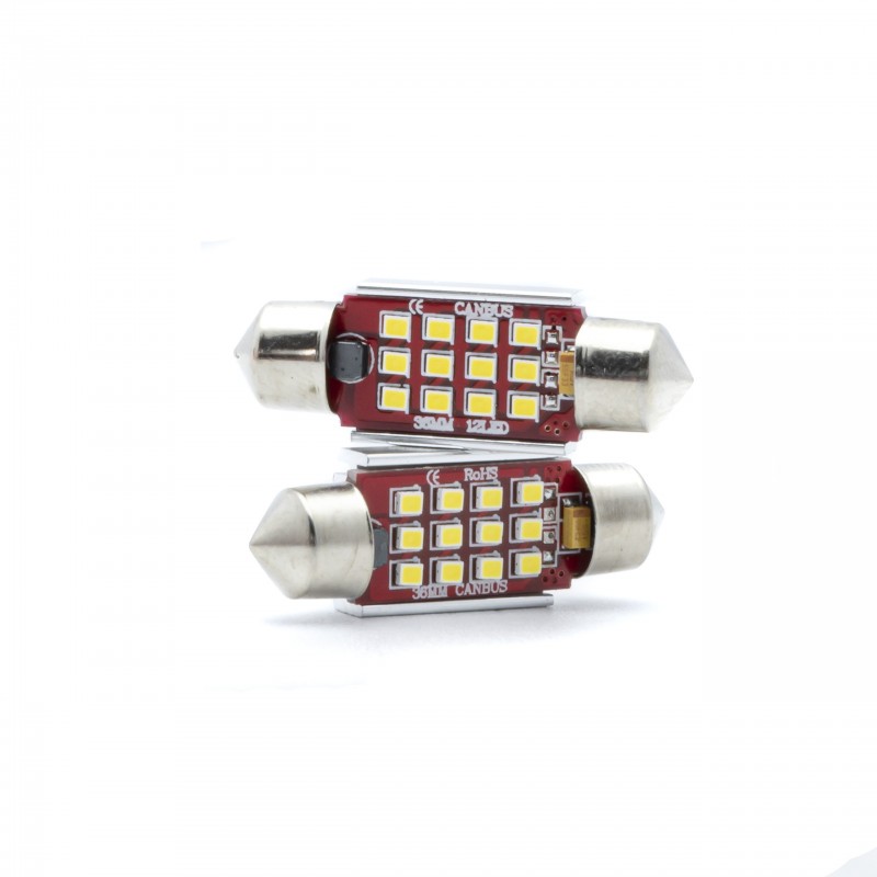 C5W LED žárovky (12 x SMD 2016) 36mm 6000K CANBUS 12/24V