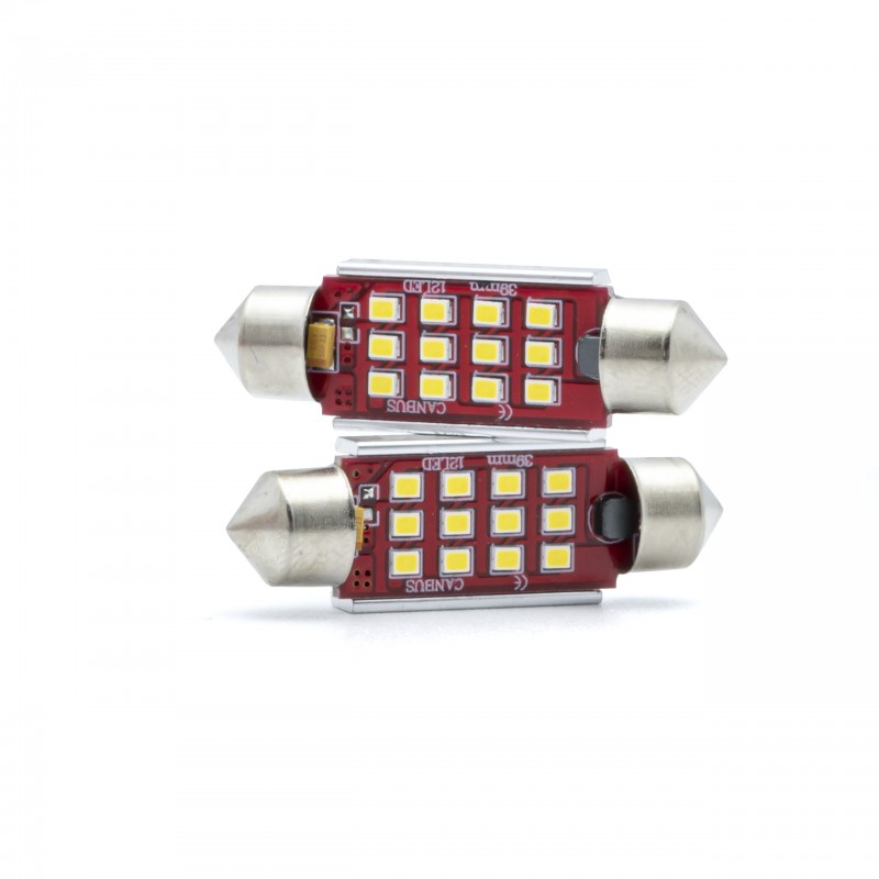 C5W LED žárovky (12 x SMD 2016) 39mm 6000K CANBUS 12/24V
