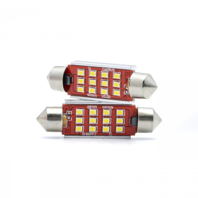 C5W LED žárovky (12 x SMD 2016) 42mm 6000K CANBUS 12/24V