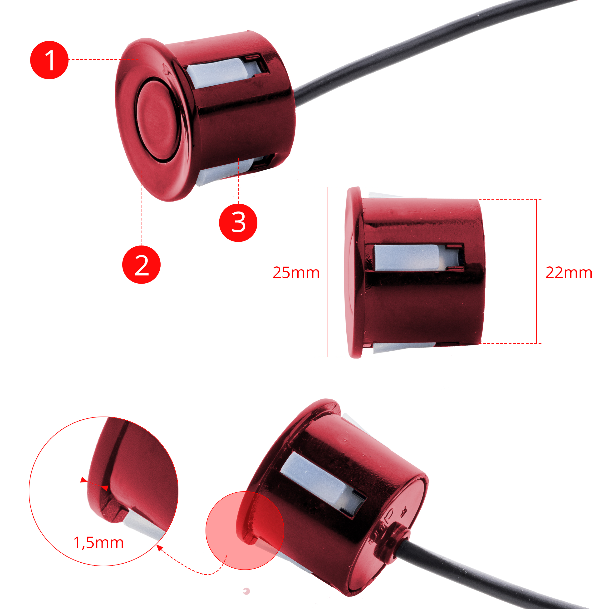 EPP5400 EinParts parkovací asistent (červené senzory)