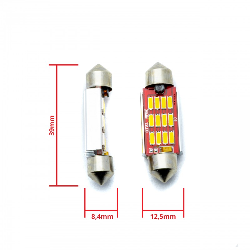 C10W LED žárovky (12 x SMD 4014) 39mm 5000K CANBUS 12/24V