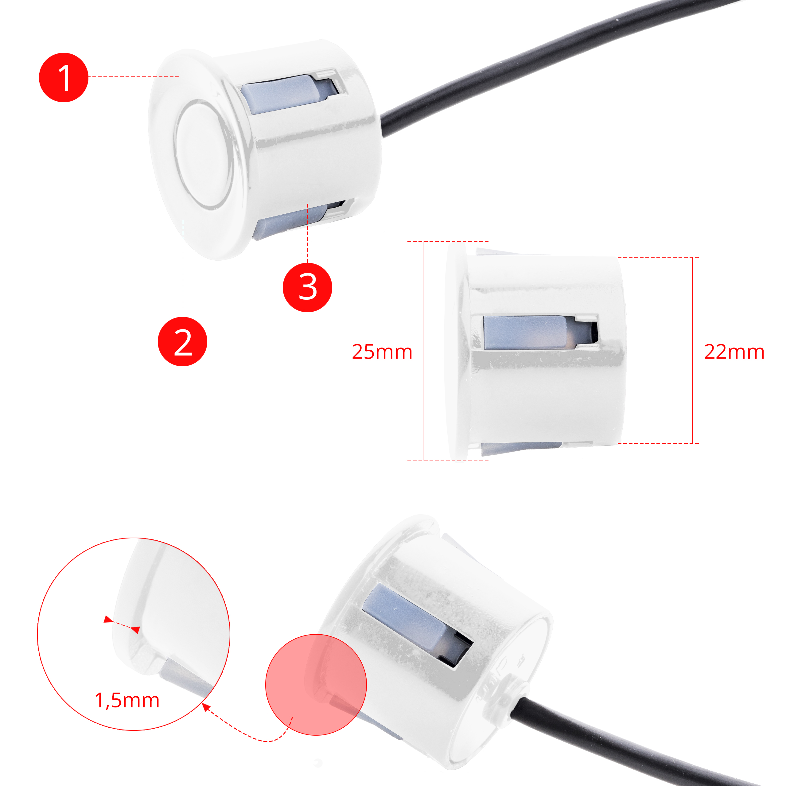 EPP5400 EinParts parkovací asistent (bílé senzory)