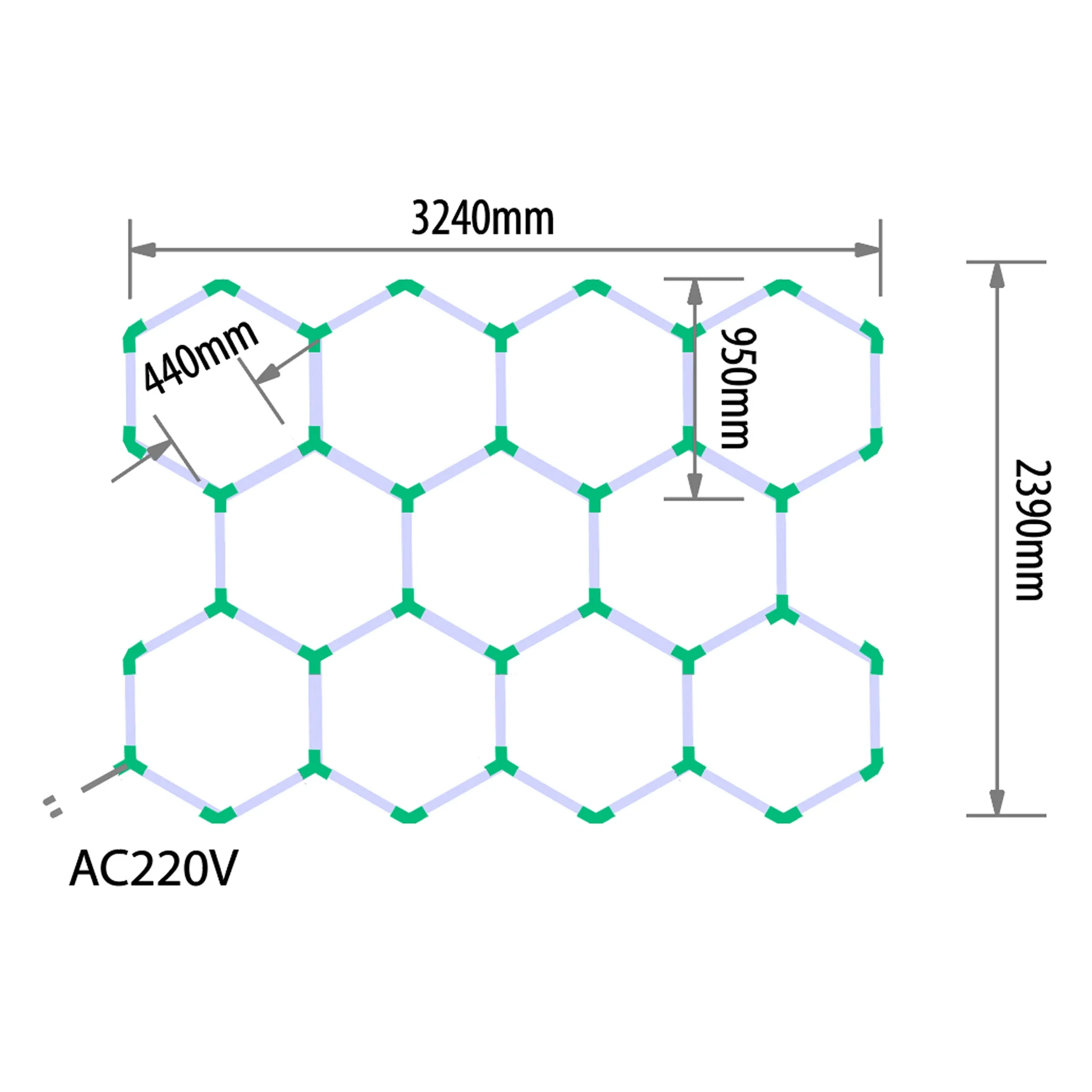EPHCL12 osvětlení Hexagon LED 6500K 220V 324 x 239 cm